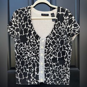 Axcess Black and Cream Animal-Print Button Front Knit Top